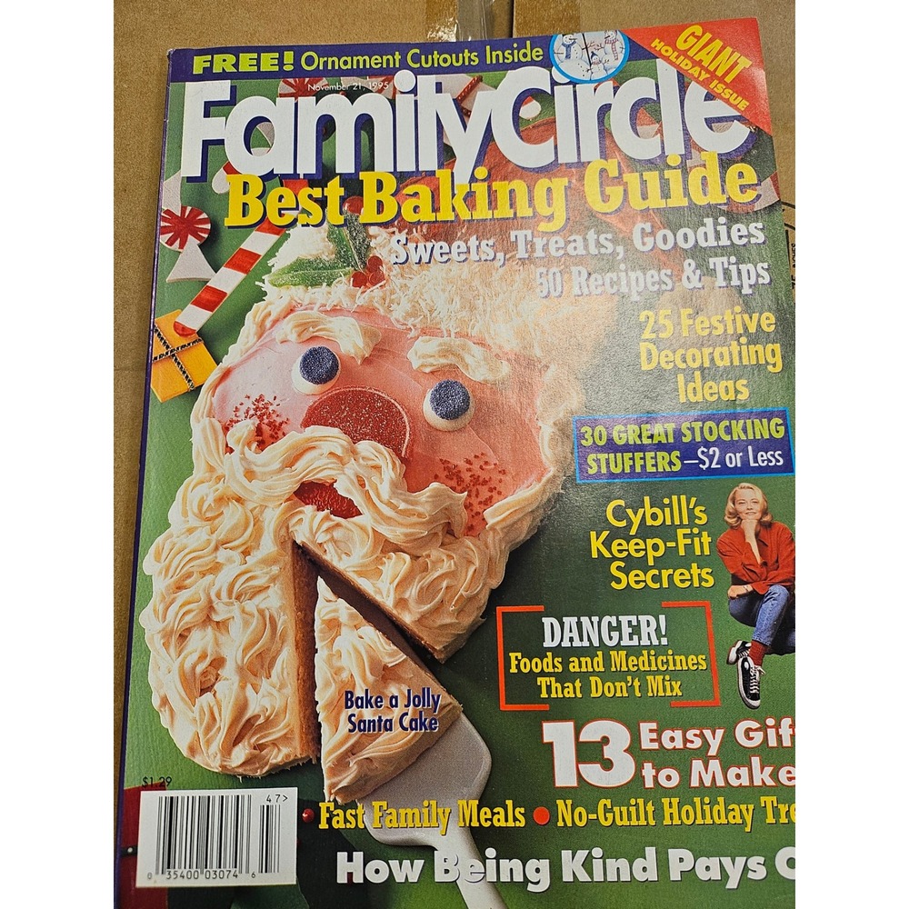 Family Circle Magazine November 21 1995 Best Baking Guide Holiday Santa Cake